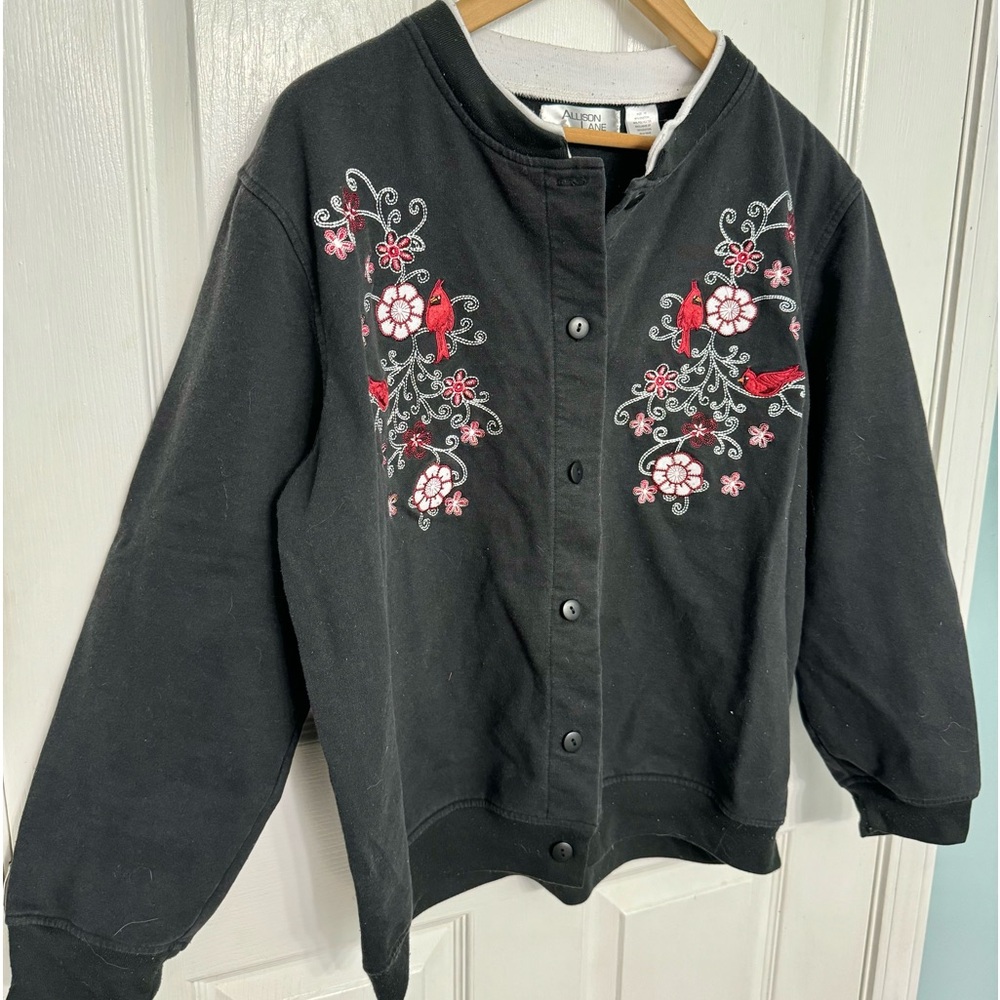 Vintage Red Cardinal Embroidered Allison Lane Sweater Cardigan